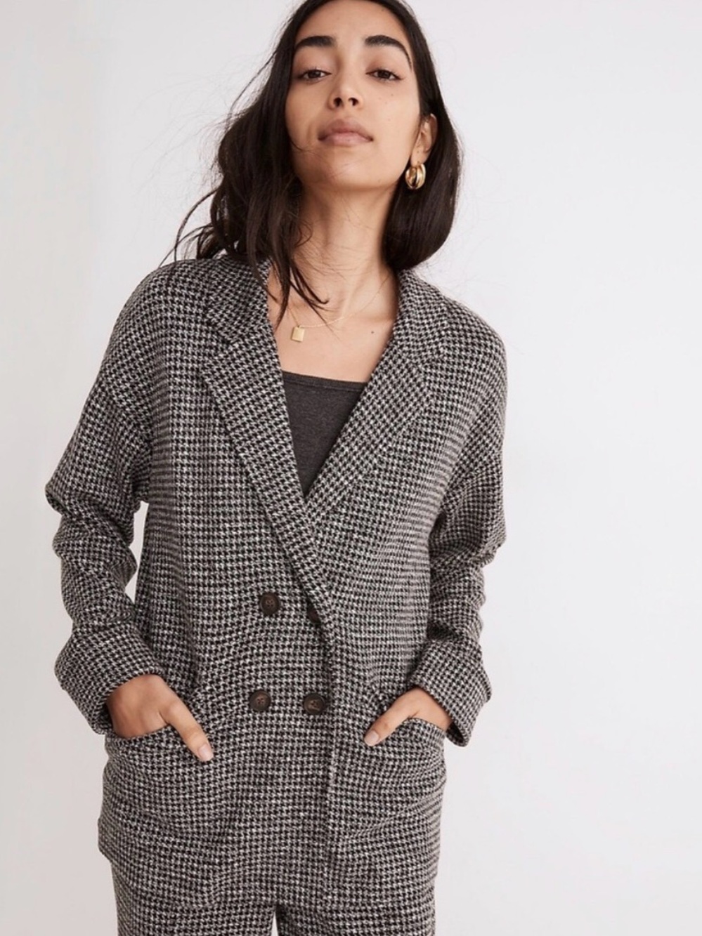 Madewell Brushed Knit Houndstooth Double-Breasted Blazer